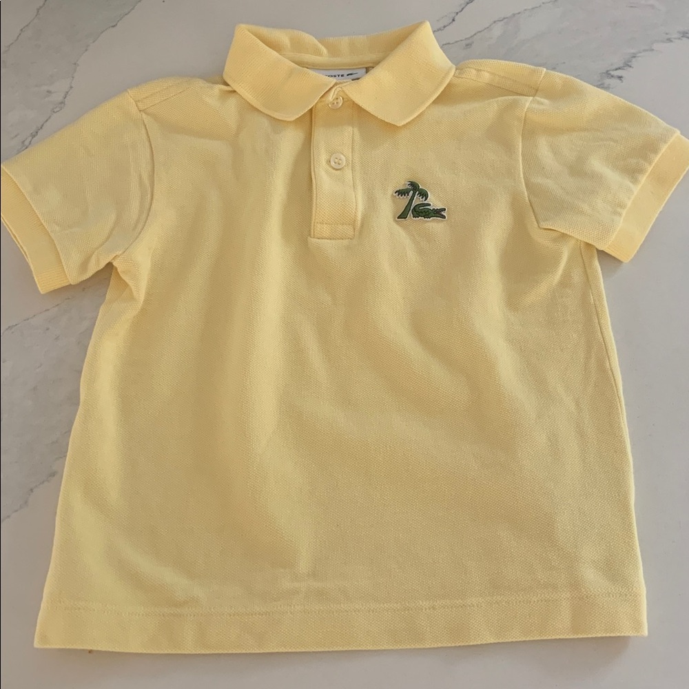 Lacoste Kids Short Sleeve Cotton Alligator Palm Tree Polo Shirt Size 5 Yellow
